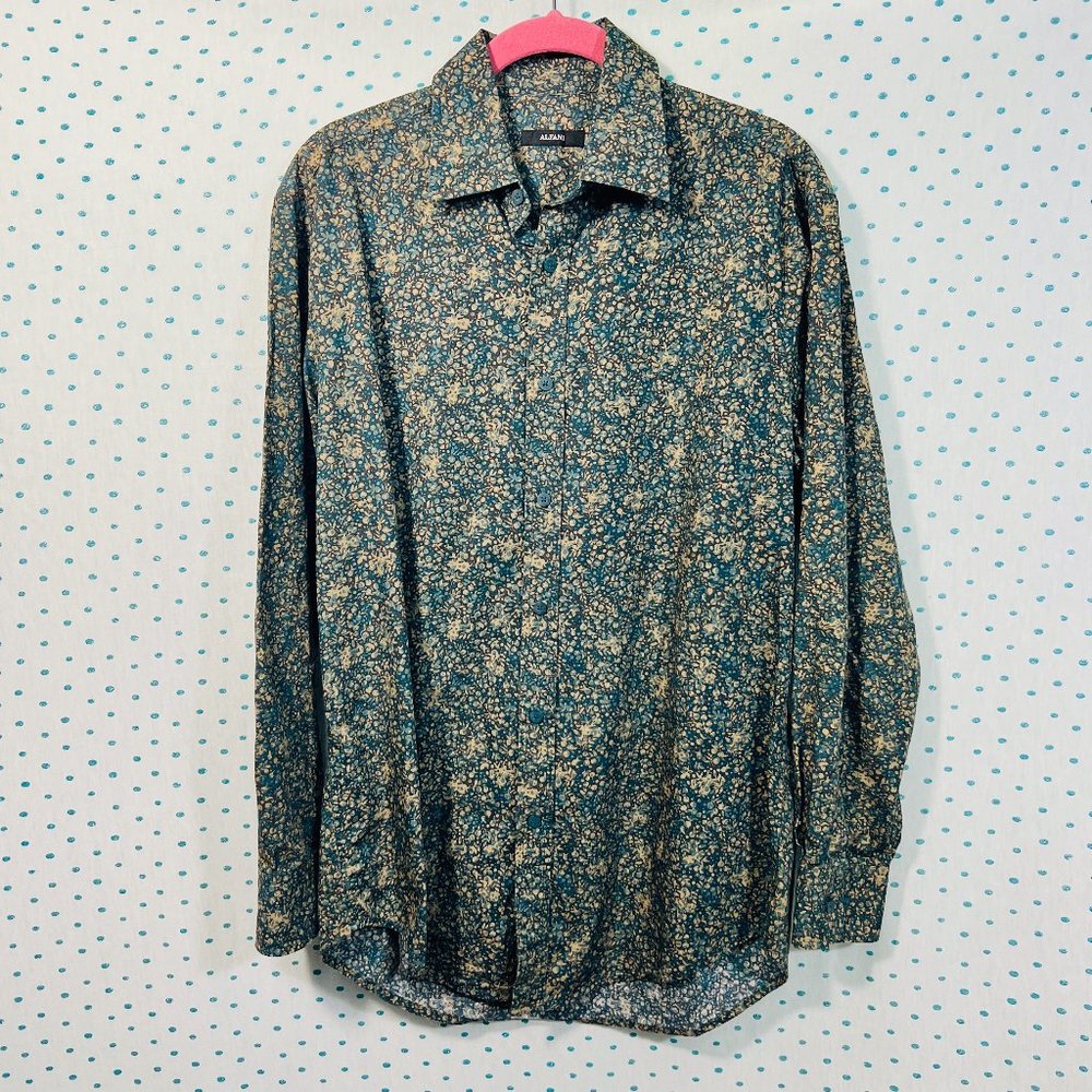 Alfani Men's Green & Blue Long Sleeve Button Up Dress Shirt